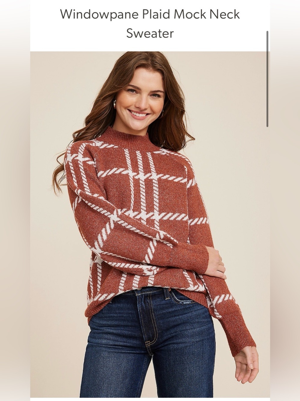 NWT Maurice’s Windowpane Plaid Women’s Mock Neck Sweater